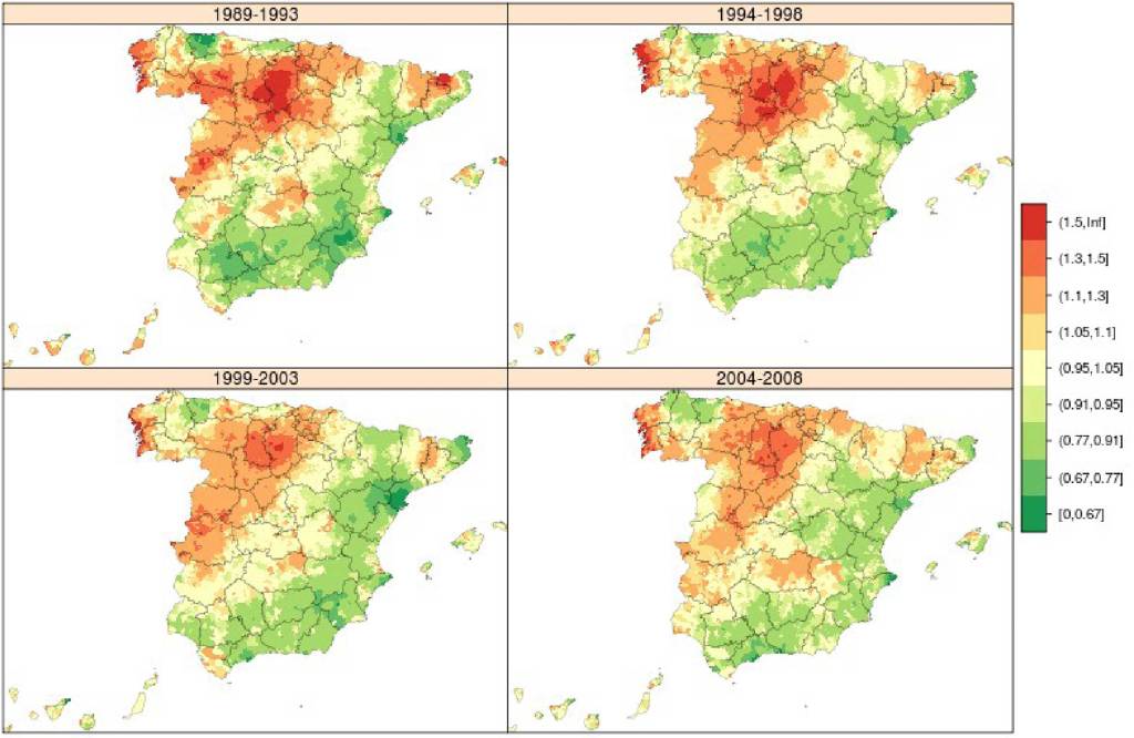 Mapa de distribución del cáncer gástrico en España. Hombres