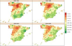 Mapa de distribución del cáncer gástrico en España. Hombres