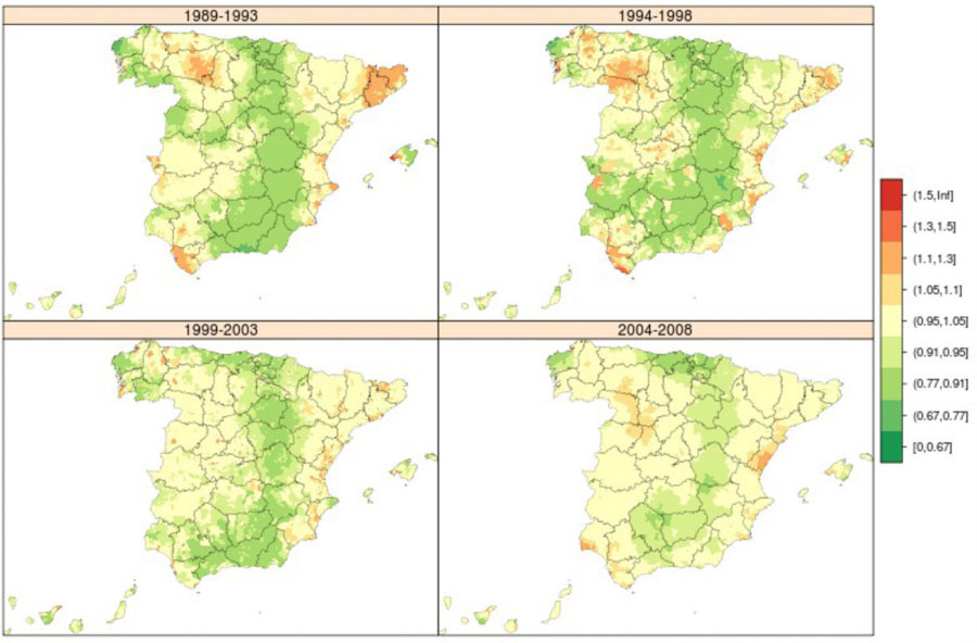 Distribución del cáncer colorrectal en España (mujeres)