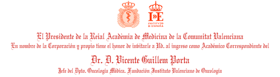 Ingreso del Dr. Vicente Guillem como Académico Correspondiente en la Real Academia de Medicina de la Comunidad Valenciana – Vídeo